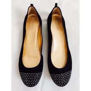 J. Crew Black Suede Studded Ballet Flats 8.5